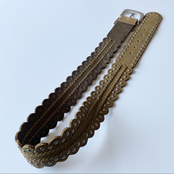 Linea Pelle Leather Handmade Studded Green Belt M - Picture 5 of 5